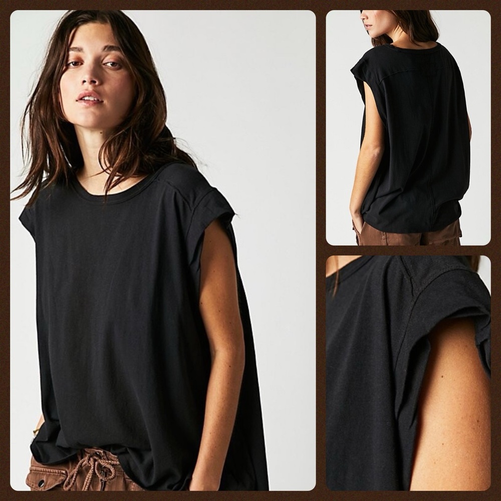 🍂NWT Free People We The Free Naomi Tee. Washed Black. Medium